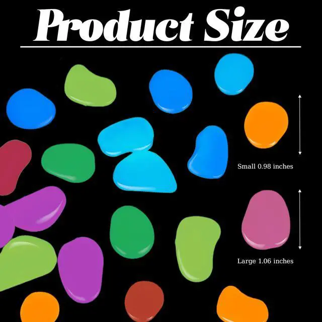 Alt view image 2 of 7 - 300PCS 1-1.2" Color Glow in The Dark Rocks Outdoor Decorative Stones Luminous Pebbles Glow Stones for Patio Landscaping Walkway Driveway Large Glowing Stones Garden Stones