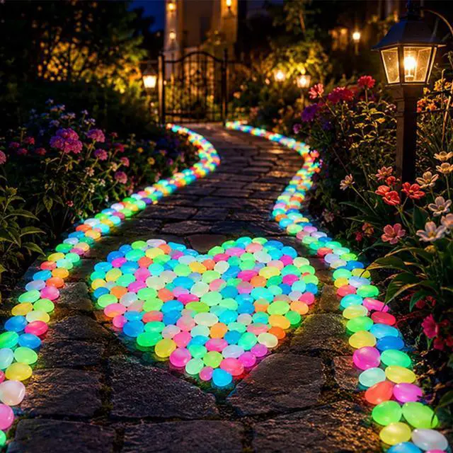 Main image of 600Pcs Colorful Glow-in-the-Dark Garden Stones, Nighttime Guide, Glow-in-the-Dark Pebbles, Rainbow Glow-in-the-Dark Stepping Stones, Luminous Stones for Landscaping,walkways, Fish Tanks (Colored)