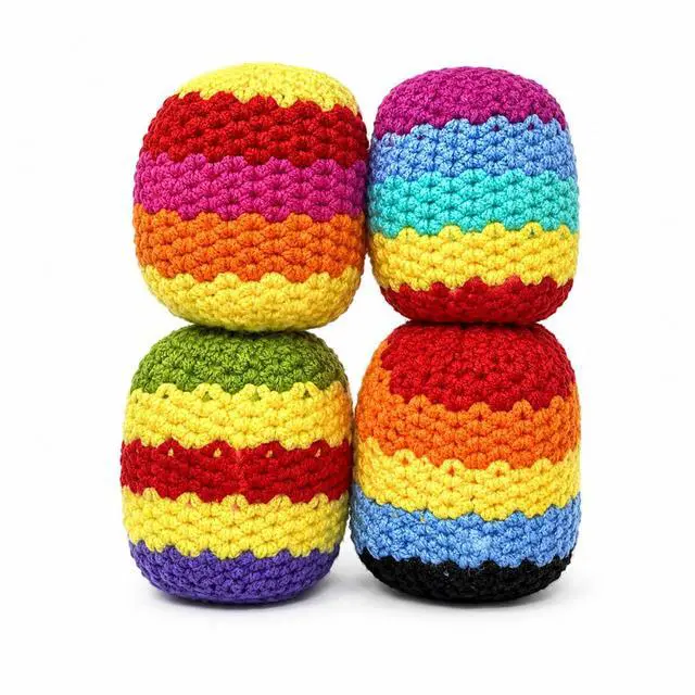Main image of Crochet Footbags,4Pcs Hacky Handmade Knitted Footbag, Portable Handwoven Toss Hacky Balls, Teenagers, and Adults, Outdoor Games, and Party Gifts
