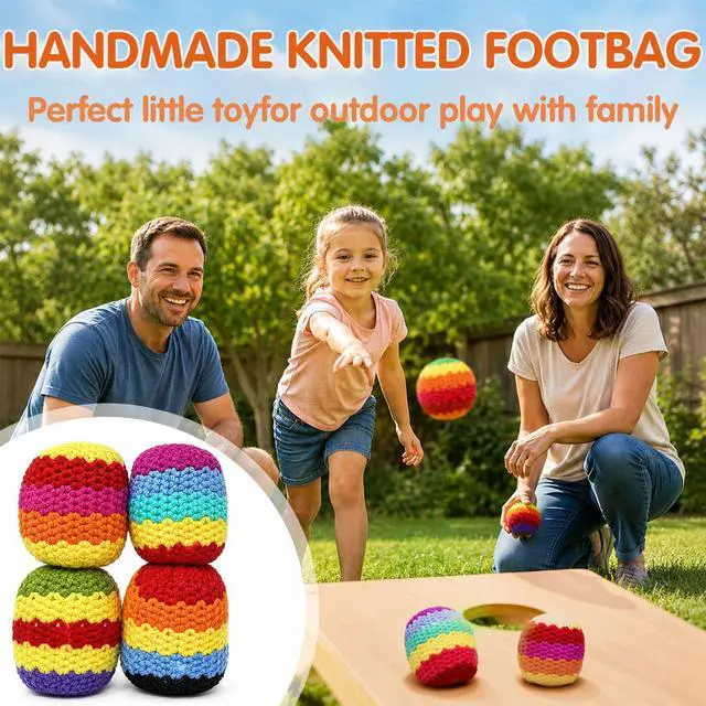 Alt view image 3 of 6 - Crochet Footbags,4Pcs Hacky Handmade Knitted Footbag, Portable Handwoven Toss Hacky Balls, Teenagers, and Adults, Outdoor Games, and Party Gifts