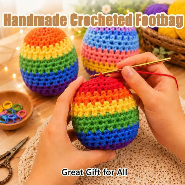 Alt view image 4 of 6 - Crochet Footbags,4Pcs Hacky Handmade Knitted Footbag, Portable Handwoven Toss Hacky Balls, Teenagers, and Adults, Outdoor Games, and Party Gifts