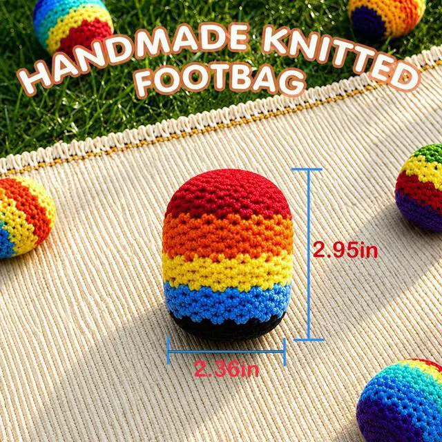 Alt view image 6 of 6 - Crochet Footbags,4Pcs Hacky Handmade Knitted Footbag, Portable Handwoven Toss Hacky Balls, Teenagers, and Adults, Outdoor Games, and Party Gifts