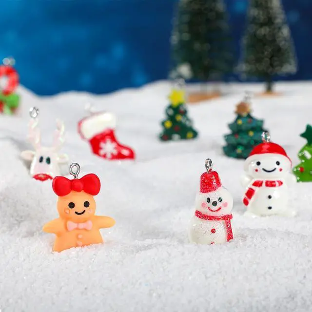 Alt view image 5 of 6 - 100 Pieces Christmas Mini Ornaments Small Resin Ornaments Mini Resin Christmas Tree Decorations Miniature Snowman Santa Decorations for DIY Crafts Home Accessories