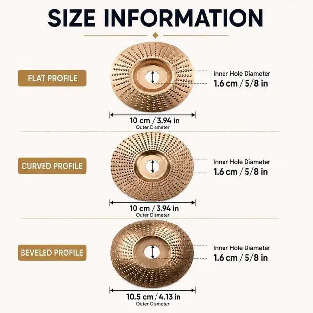 Alt view image 2 of 7 - 3PCS Angle Grinder Polishing Pad, Wood Grinding Wheel Arc/Flat/Bevel, Heavy-Duty Wood Carving Disc Set, Tungstens Carbide Wheel Cuts Wood for Polishing Buffing
