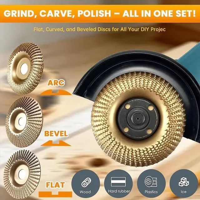 Alt view image 3 of 7 - 3PCS Angle Grinder Polishing Pad, Wood Grinding Wheel Arc/Flat/Bevel, Heavy-Duty Wood Carving Disc Set, Tungstens Carbide Wheel Cuts Wood for Polishing Buffing