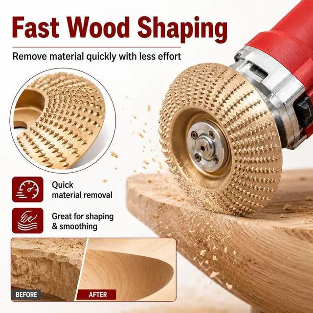 Alt view image 5 of 7 - 3PCS Angle Grinder Polishing Pad, Wood Grinding Wheel Arc/Flat/Bevel, Heavy-Duty Wood Carving Disc Set, Tungstens Carbide Wheel Cuts Wood for Polishing Buffing