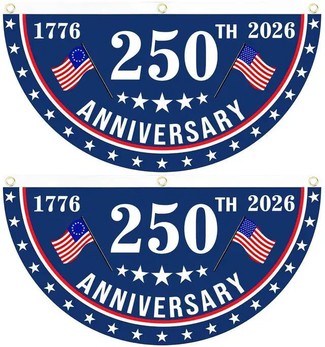 Main image of 2PCS USA Anniversary 250th Flag, 1.5X3 FT Anniversary Fan Flags, Yard Signs Hanging Decor for Outdoor, Front Door, Porch, Welcome Backdrop with Brass Grommets (Style 1)