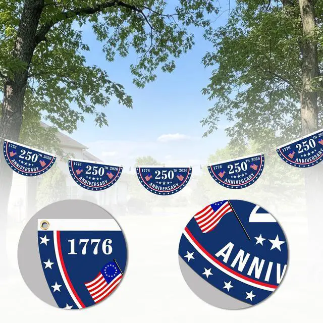 Alt view image 5 of 7 - 2PCS USA Anniversary 250th Flag, 1.5X3 FT Anniversary Fan Flags, Yard Signs Hanging Decor for Outdoor, Front Door, Porch, Welcome Backdrop with Brass Grommets (Style 1)