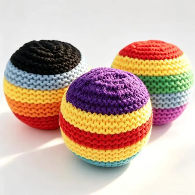 Main image of 3 Pack Footbags, Colorful Crochet Footbag Set for Beginners, Soft Knit Foot Bag Balls for Freestyle Kicks, Juggling Practice, Party Favors, Outdoor Games, Travel & Backyard Play (3)