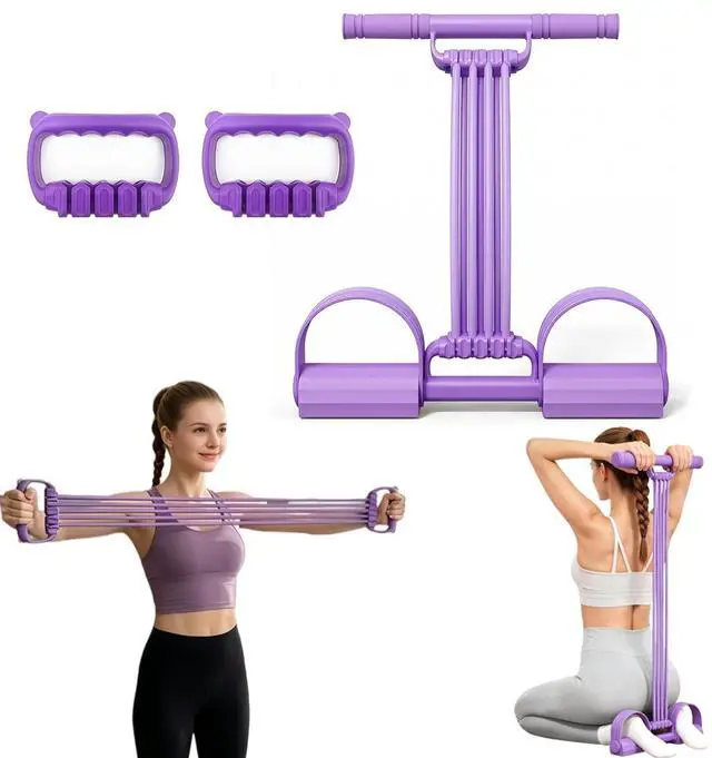 Main image of 3-in-1 Pedal Resistance Band with Handle, 8-Tube Exercise Bands with Handles, Detachable Multifunctional Resistance Bands for Ab/Waist/Arm/Leg Stretching & Workout (Purple)