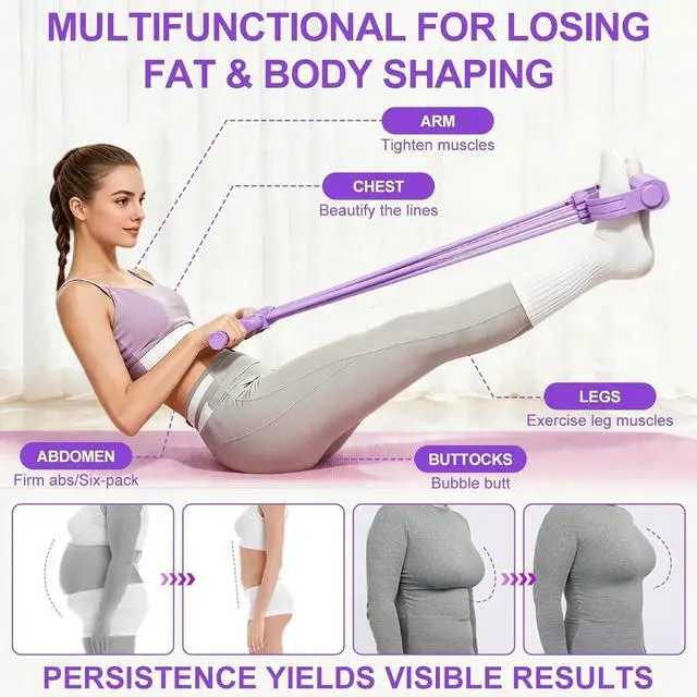 Alt view image 3 of 7 - 3-in-1 Pedal Resistance Band with Handle, 8-Tube Exercise Bands with Handles, Detachable Multifunctional Resistance Bands for Ab/Waist/Arm/Leg Stretching & Workout (Purple)