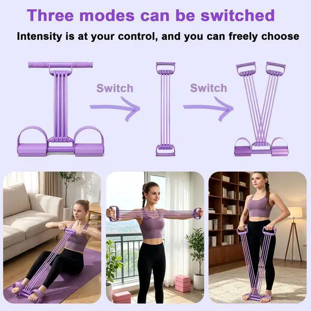 Alt view image 5 of 7 - 3-in-1 Pedal Resistance Band with Handle, 8-Tube Exercise Bands with Handles, Detachable Multifunctional Resistance Bands for Ab/Waist/Arm/Leg Stretching & Workout (Purple)