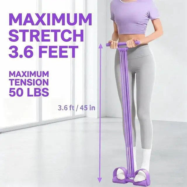 Alt view image 7 of 7 - 3-in-1 Pedal Resistance Band with Handle, 8-Tube Exercise Bands with Handles, Detachable Multifunctional Resistance Bands for Ab/Waist/Arm/Leg Stretching & Workout (Purple)
