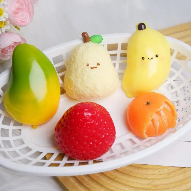 Main image of 5 Pcs Handmade Fruit Taba Squishies Toys, Stress Relief Squishies Fidget Toys Include Strawberry, Banana, Mango for Party Favors OPP Packaging