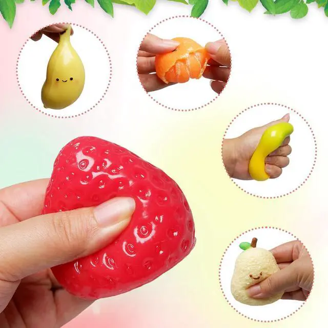 Alt view image 3 of 6 - 5 Pcs Handmade Fruit Taba Squishies Toys, Stress Relief Squishies Fidget Toys Include Strawberry, Banana, Mango for Party Favors OPP Packaging