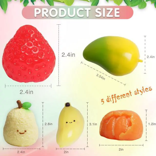 Alt view image 2 of 6 - 5 Pcs Handmade Fruit Taba Squishies Toys, Stress Relief Squishies Fidget Toys Include Strawberry, Banana, Mango for Party Favors OPP Packaging