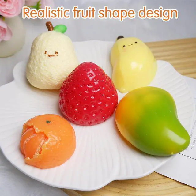 Alt view image 5 of 6 - 5 Pcs Handmade Fruit Taba Squishies Toys, Stress Relief Squishies Fidget Toys Include Strawberry, Banana, Mango for Party Favors OPP Packaging