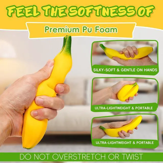 Alt view image 3 of 7 - 3PCS Bannana Squishy Stress Toy Fake Stretchy Banana Foam Squishies Squishy Fidget Toys Stress Relief Anti Stress Stretchy Bannana Toys