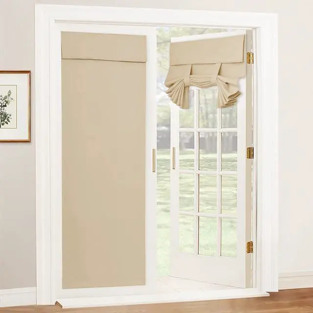 Main image of Door Curtains Blackout - Self Stick Tie Up Shades Tricia Window Blinds Light Block Insulating Sidelight, W 26 x L 69 inches, 1 Panel, Biscotti Beige
