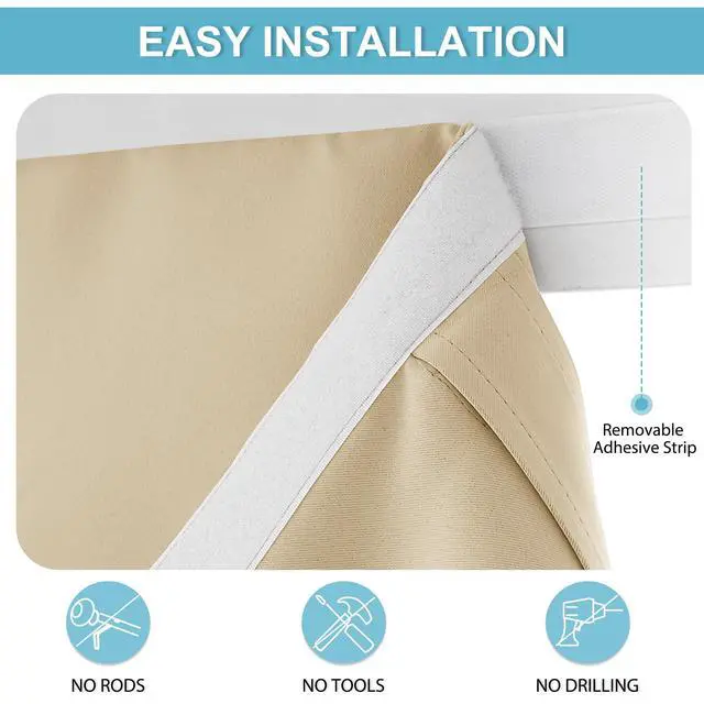 Alt view image 2 of 7 - Door Curtains Blackout - Self Stick Tie Up Shades Tricia Window Blinds Light Block Insulating Sidelight, W 26 x L 69 inches, 1 Panel, Biscotti Beige