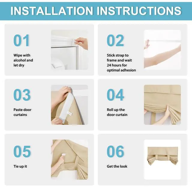 Alt view image 3 of 7 - Door Curtains Blackout - Self Stick Tie Up Shades Tricia Window Blinds Light Block Insulating Sidelight, W 26 x L 69 inches, 1 Panel, Biscotti Beige
