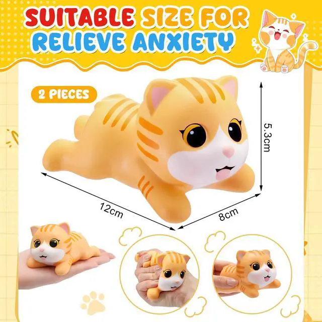 Alt view image 2 of 7 - 2 Pcs Orange Cat Tabby Stress Toys PU Foam Cat Stress Balls Squeeze Sensory Toys Funny Appreciation Gift for Anxiety Relief Prize Fidget Party Favor Adults Cute Office Desk Accessory
