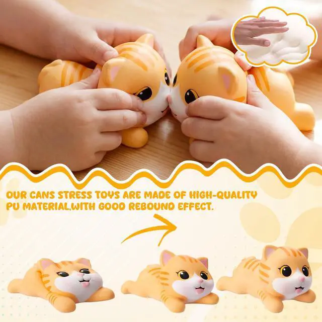 Alt view image 3 of 7 - 2 Pcs Orange Cat Tabby Stress Toys PU Foam Cat Stress Balls Squeeze Sensory Toys Funny Appreciation Gift for Anxiety Relief Prize Fidget Party Favor Adults Cute Office Desk Accessory