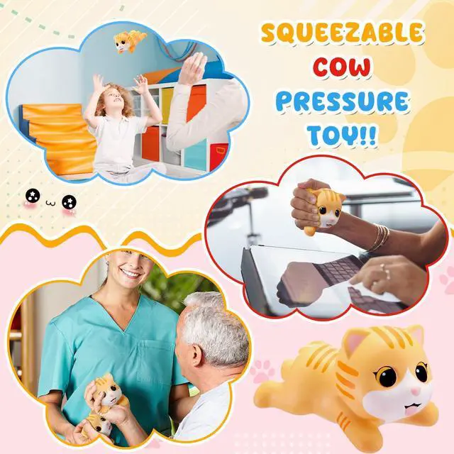 Alt view image 6 of 7 - 2 Pcs Orange Cat Tabby Stress Toys PU Foam Cat Stress Balls Squeeze Sensory Toys Funny Appreciation Gift for Anxiety Relief Prize Fidget Party Favor Adults Cute Office Desk Accessory