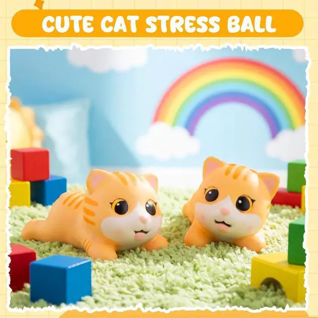 Alt view image 7 of 7 - 2 Pcs Orange Cat Tabby Stress Toys PU Foam Cat Stress Balls Squeeze Sensory Toys Funny Appreciation Gift for Anxiety Relief Prize Fidget Party Favor Adults Cute Office Desk Accessory