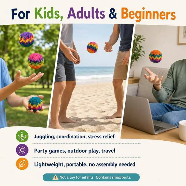 Alt view image 3 of 5 - Crochet Hacky Kick Sack Balls, 3-Pack Assorted Colors & Geometric Patterns. for Adults, Teens & Beginners. Ideal for Juggling, Coordination, Outdoor Play, Party Games & Portable Toss