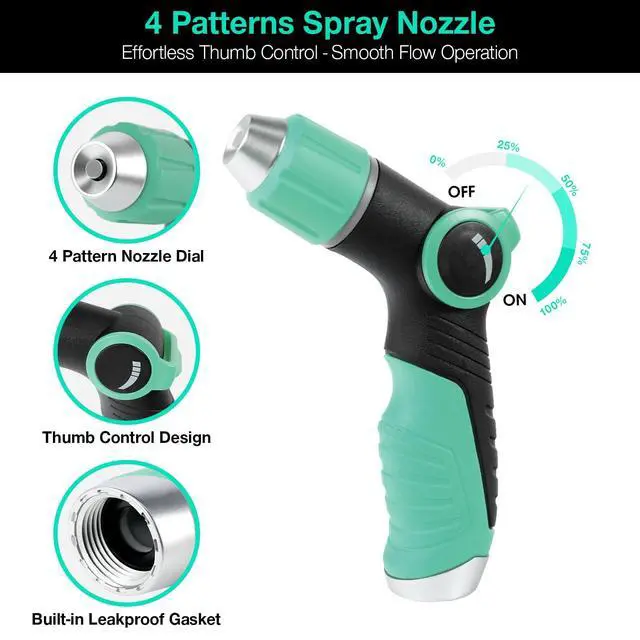 Alt view image 2 of 7 - Garden Hose Nozzle Sprayer High Pressure Water Hose Nozzle with 4 Patterns with Adjustable Spray for Car Washing, Garden Watering, Patio Cleaning and Pets (Blue)