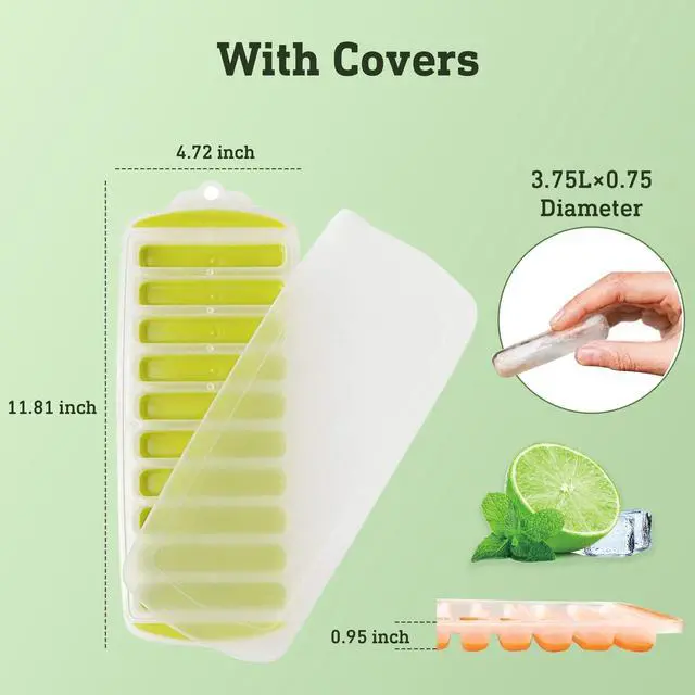 Alt view image 2 of 7 - Water Bottle Ice Cube Tray - Silicone Ice Stick Set with Lids - 3 Skinny Reusable Trays, 30 Long Sticks for Bottles