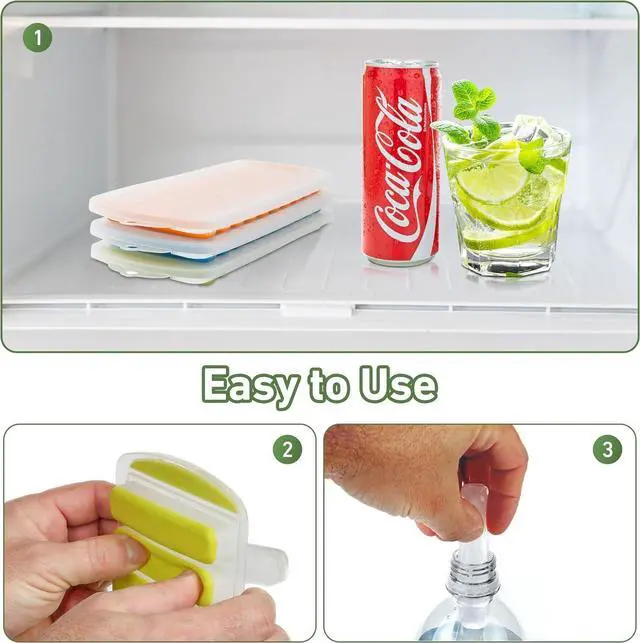 Alt view image 5 of 7 - Water Bottle Ice Cube Tray - Silicone Ice Stick Set with Lids - 3 Skinny Reusable Trays, 30 Long Sticks for Bottles