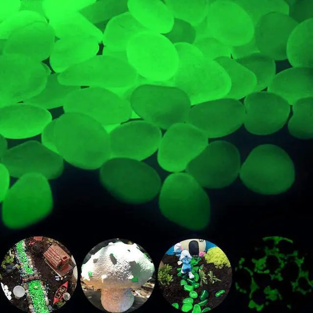 Main image of Glow Pebbles Green, 300 pcs Green Glowing Rocks for Outdoor Decor, Garden Lawn Yard, Aquarium, Walkway, Fish Tank, Pathway, Luminous Pebbles Powered by Light or Solar-Recharge Repeatedly