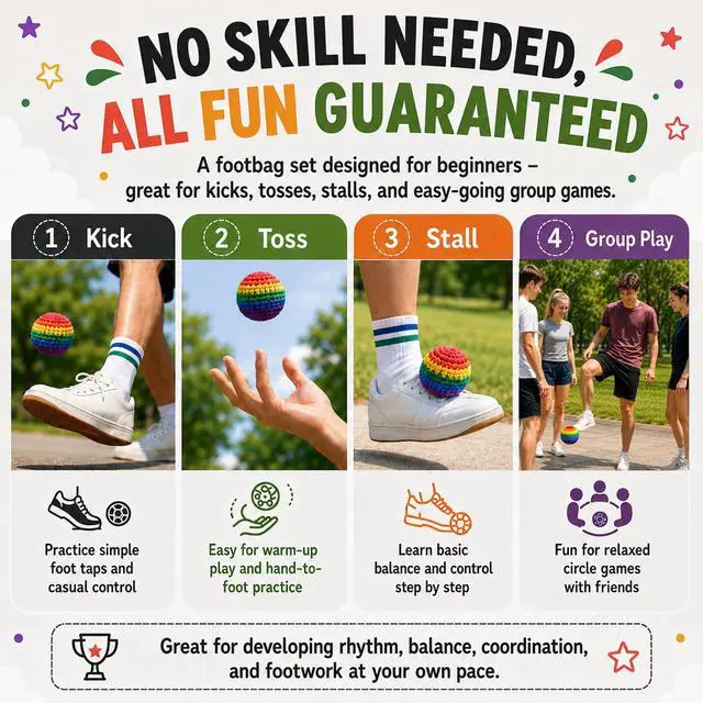 Alt view image 4 of 6 - 3 Pack Crochet Footbags, Random Colors Knitted Hacky Kick Sack Balls Soft 40g Weighted Footbag Juggling Balls for Adults, Teens & Beginners, Outdoor Play, Party Games & Coordination Training