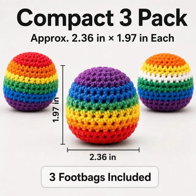 Alt view image 3 of 6 - 3 Pack Crochet Footbags, Random Colors Knitted Hacky Kick Sack Balls Soft 40g Weighted Footbag Juggling Balls for Adults, Teens & Beginners, Outdoor Play, Party Games & Coordination Training