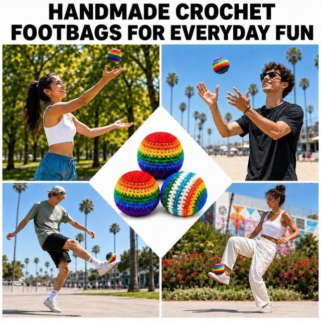 Alt view image 2 of 6 - 3 Pack Crochet Footbags, Random Colors Knitted Hacky Kick Sack Balls Soft 40g Weighted Footbag Juggling Balls for Adults, Teens & Beginners, Outdoor Play, Party Games & Coordination Training