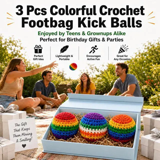 Alt view image 6 of 6 - 3 Pack Crochet Footbags, Random Colors Knitted Hacky Kick Sack Balls Soft 40g Weighted Footbag Juggling Balls for Adults, Teens & Beginners, Outdoor Play, Party Games & Coordination Training