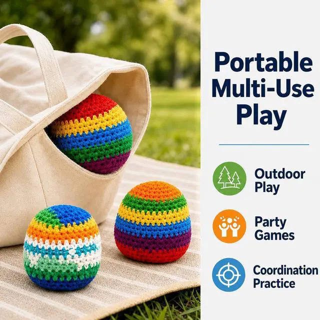 Alt view image 5 of 6 - 3 Pack Crochet Footbags, Random Colors Knitted Hacky Kick Sack Balls Soft 40g Weighted Footbag Juggling Balls for Adults, Teens & Beginners, Outdoor Play, Party Games & Coordination Training