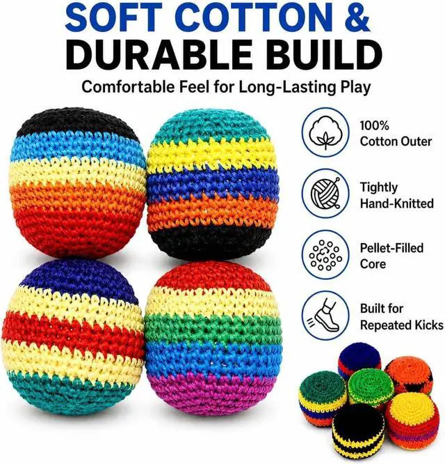 Alt view image 4 of 6 - 6PCS Hand-Made Knitted Footbag, 2026 Upgraded Assorted Foot Bag Crochet Foot Bags for Adults, Juggling Balls for Beginners, Multicolored Geometric Pattern, Ready-to-Use