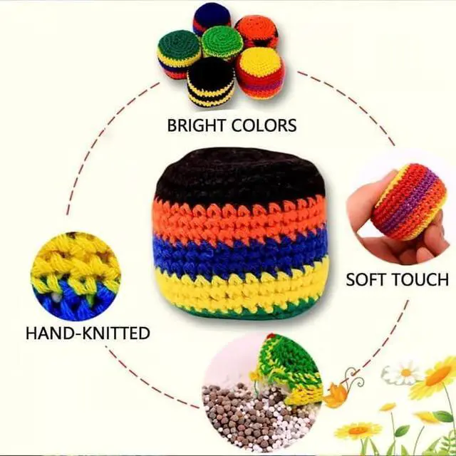 Alt view image 3 of 6 - 6PCS Hand-Made Knitted Footbag, 2026 Upgraded Assorted Foot Bag Crochet Foot Bags for Adults, Juggling Balls for Beginners, Multicolored Geometric Pattern, Ready-to-Use