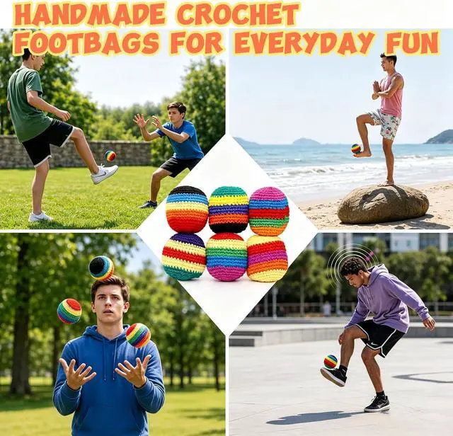 Alt view image 6 of 6 - 6PCS Hand-Made Knitted Footbag, 2026 Upgraded Assorted Foot Bag Crochet Foot Bags for Adults, Juggling Balls for Beginners, Multicolored Geometric Pattern, Ready-to-Use