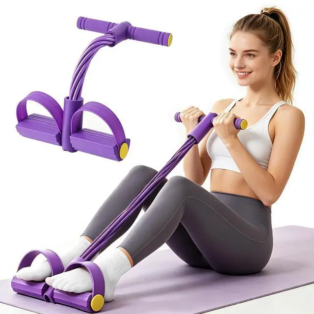 Main image of Pedal Resistance Band with Handle, 6-Tubes Tesistance Bands with Handles, Natural Rubber Foot Pedal Resistance Band, Multifunctional Exercise Bands for Abdomen, Waist, Arm, Leg - Purple