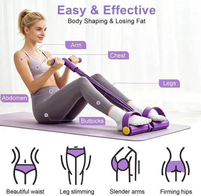 Alt view image 2 of 7 - Pedal Resistance Band with Handle, 6-Tubes Tesistance Bands with Handles, Natural Rubber Foot Pedal Resistance Band, Multifunctional Exercise Bands for Abdomen, Waist, Arm, Leg - Purple