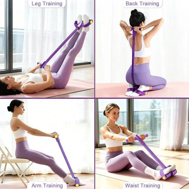 Alt view image 3 of 7 - Pedal Resistance Band with Handle, 6-Tubes Tesistance Bands with Handles, Natural Rubber Foot Pedal Resistance Band, Multifunctional Exercise Bands for Abdomen, Waist, Arm, Leg - Purple