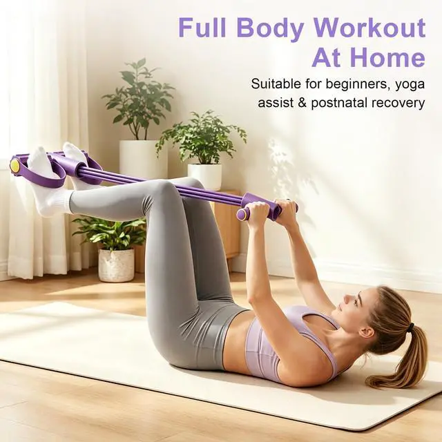Alt view image 7 of 7 - Pedal Resistance Band with Handle, 6-Tubes Tesistance Bands with Handles, Natural Rubber Foot Pedal Resistance Band, Multifunctional Exercise Bands for Abdomen, Waist, Arm, Leg - Purple