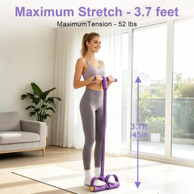 Alt view image 6 of 7 - Pedal Resistance Band with Handle, 6-Tubes Tesistance Bands with Handles, Natural Rubber Foot Pedal Resistance Band, Multifunctional Exercise Bands for Abdomen, Waist, Arm, Leg - Purple