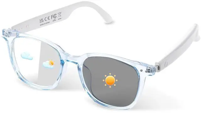 Main image of Smart Glasses, Polarized Sunglasses with Color Changing Lenses, IP65 Waterproof, Touch Control, Hands Free Calling, Transparent Stylish Frame Bluetooth Glasses Compatible with Android & IOS(Blue)