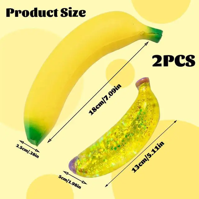 Alt view image 2 of 7 - 2 PCS Banana Squishies, Giant Banana Squishies with Sparkle Glitter, Stress Relief Sensory Tool for Office Desk, Including Jumbo Bananas Stress Ball and Sparkle Bananas Stress Ball, 7'' and 5''