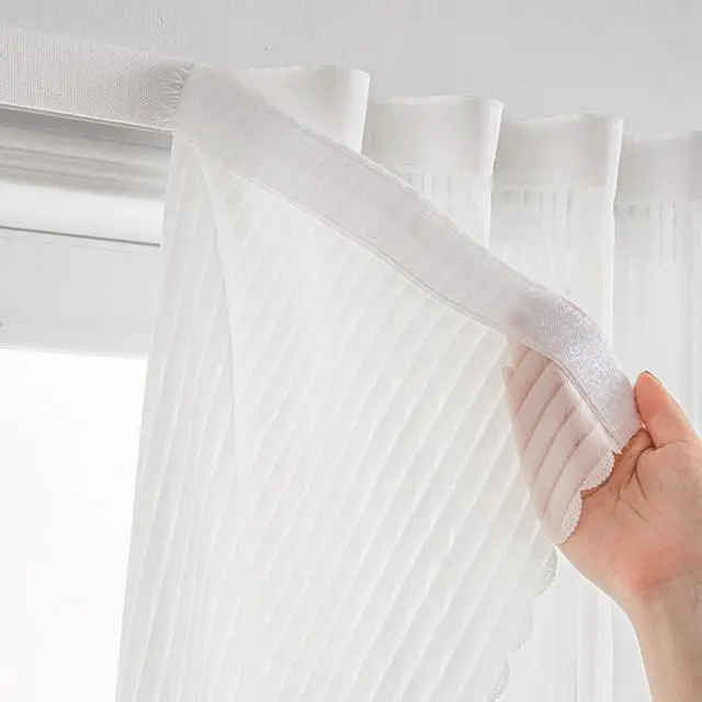 Main image of Self Adhesive White Gauze Sheer Curtains, Light-Filter Privacy Fabric, Foldable Hook-&-Loop Curtain No Drilling (44" W x 41" L,White,2 Panels)